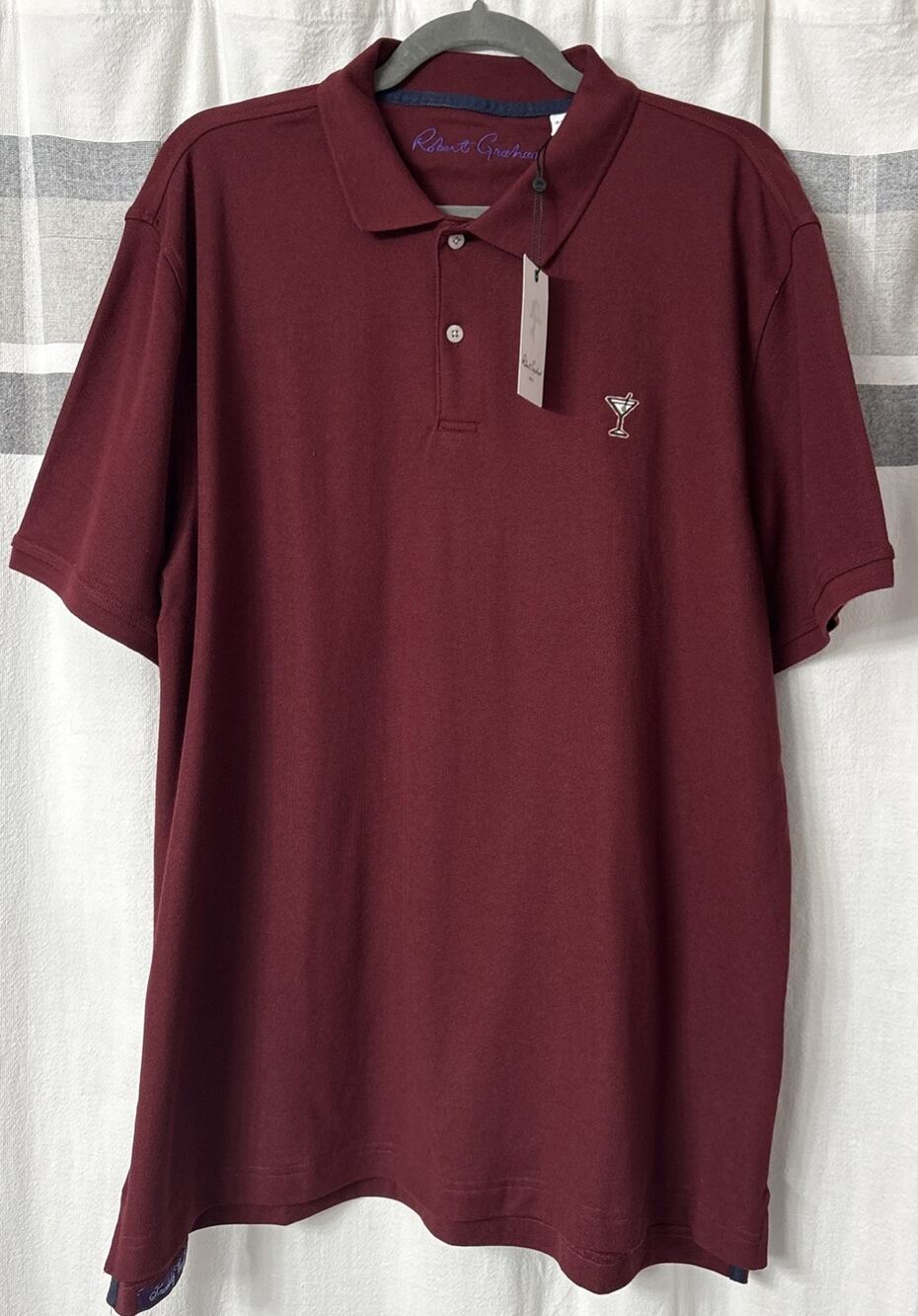 NWT Robert Graham Belvar Men’s XL Embroidered Martini Polo Shirt Maroon $98